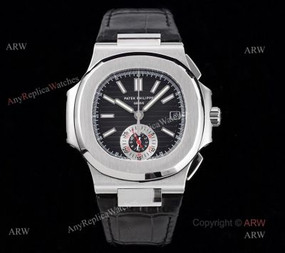 3K Factory V2 Patek Philippe Watch Leather Strap Patek Philippe Nautilus 5980 Black Dial Black Leather Strap Swiss Made Replica Watch Patek Philippe Leather Strap